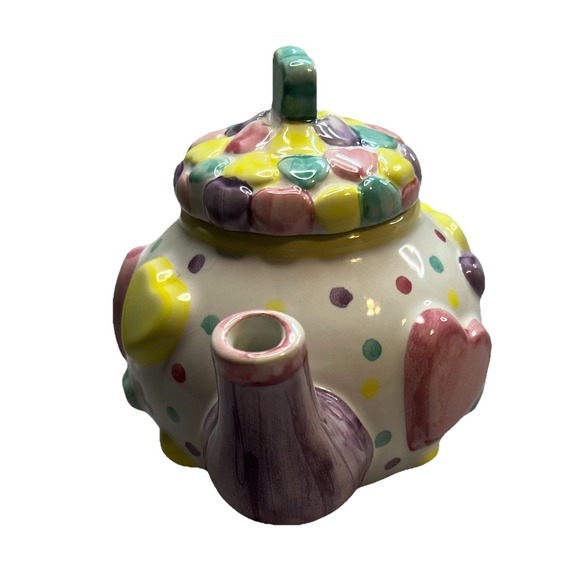Vintage Bella Casa Teapot By Ganz With Pastel Hearts - Picture 2 of 9